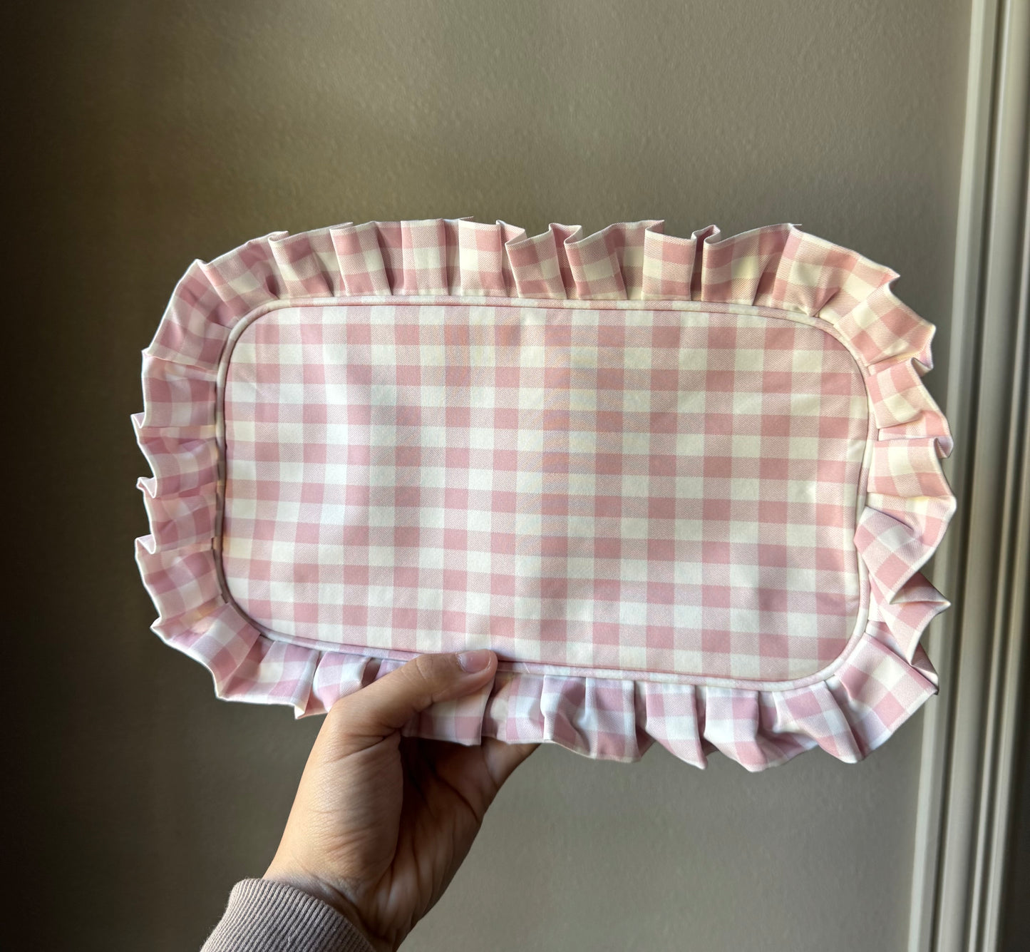 Gingham Ruffle Zipper Bag